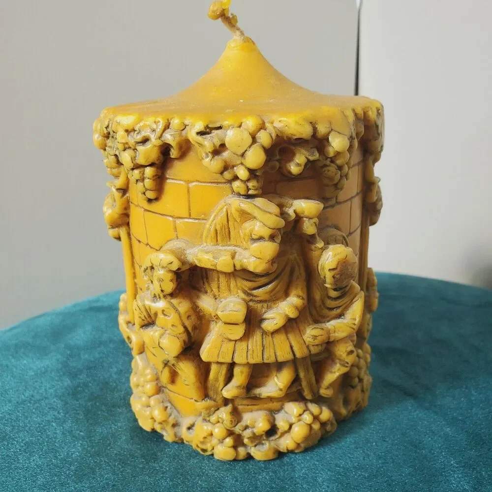 Vintage 3D Molded Candle Tavern Gathering Yellow Decorative 5